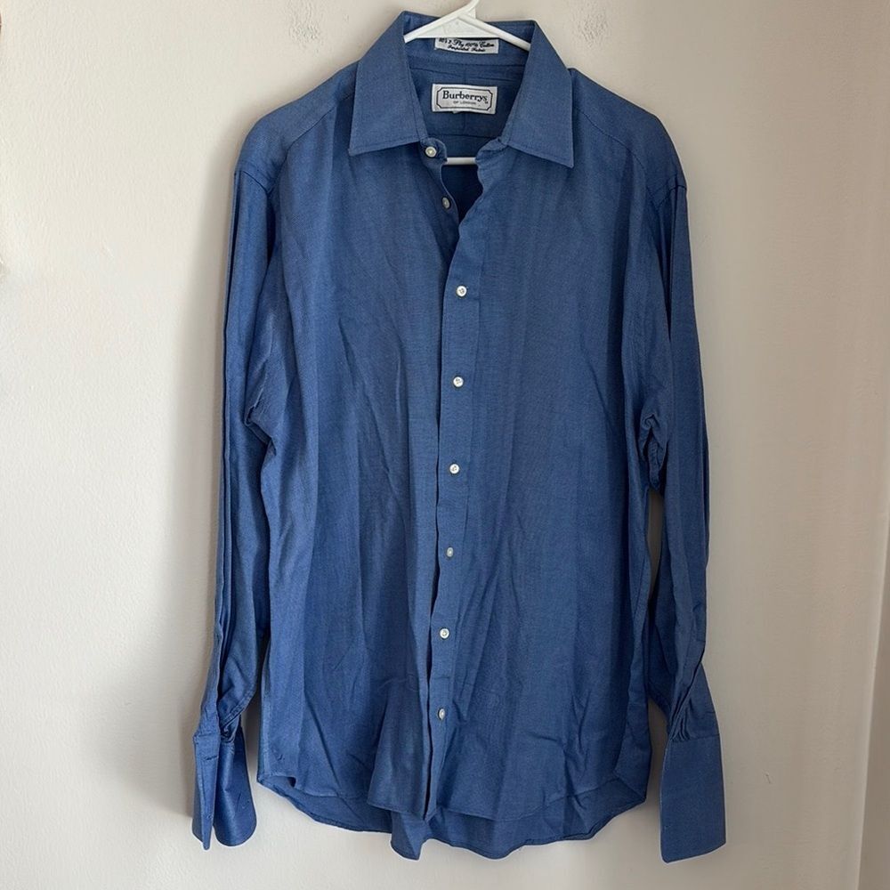 Vintage Men’s Burberry’s Blue button down dress Shirt cotton size 16-34 GUC!